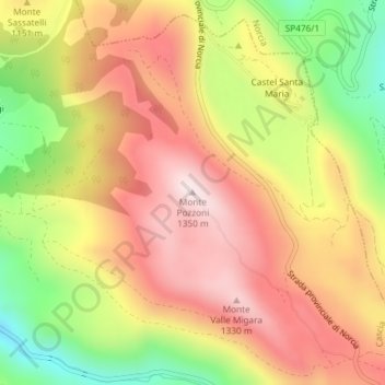 Topografisk kort Monte Pozzoni, højde, terræn