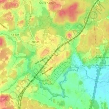 Topografisk kort Järna, højde, terræn