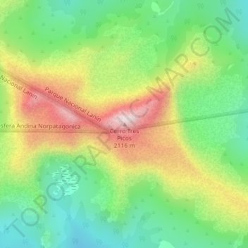 Topografisk kort Cerro Tres Picos, højde, terræn