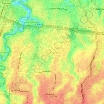 Topografisk kort Abadijaya, højde, terræn