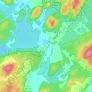 Topografisk kort Ästad, højde, terræn