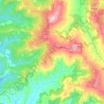 Topografisk kort Fiano, højde, terræn