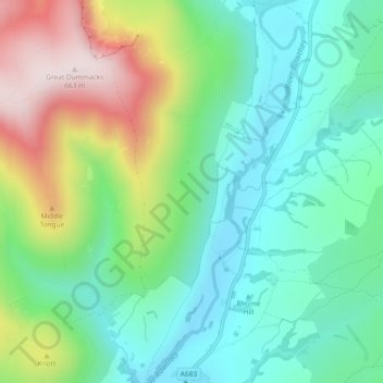 Topografisk kort Cautley, højde, terræn