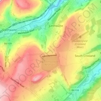 Topografisk kort Blackmoorfoot, højde, terræn