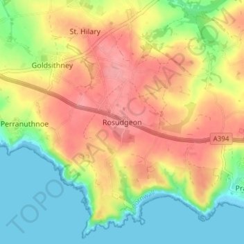 Topografisk kort Rosudgeon, højde, terræn