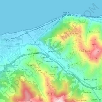Topografisk kort Mendola, højde, terræn