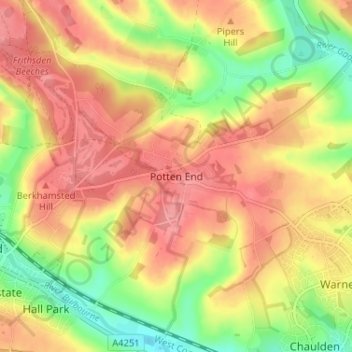 Topografisk kort Potten End, højde, terræn