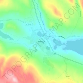 Topografisk kort Bredbyn, højde, terræn