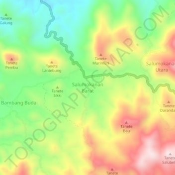 Topografisk kort Salumokanan Barat, højde, terræn