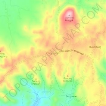 Topografisk kort Penyengat, højde, terræn