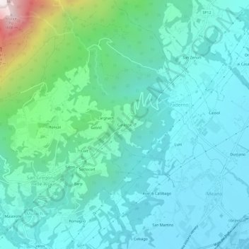 Topografisk kort Carazzai, højde, terræn