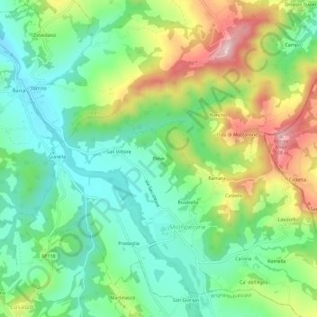 Topografisk kort Pieve, højde, terræn