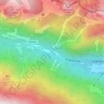 Topografisk kort Laghetti di Timau, højde, terræn
