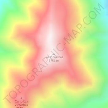 Topografisk kort Las Vizcachas, højde, terræn