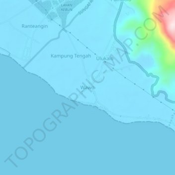 Topografisk kort Wawo, højde, terræn