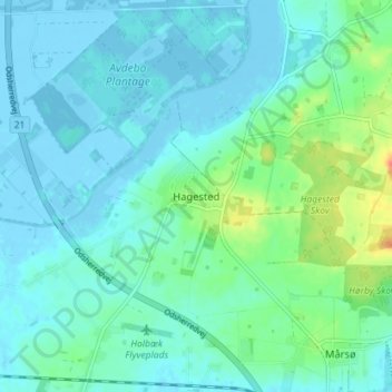 Topografisk kort Hagested, højde, terræn