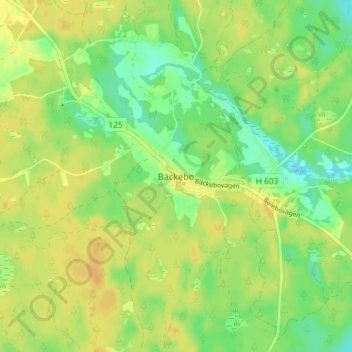 Topografisk kort Bäckebo, højde, terræn