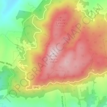 Topografisk kort Monte Vairano, højde, terræn