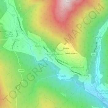 Topografisk kort Comelico Superiore, højde, terræn