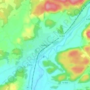 Topografisk kort Veddige, højde, terræn