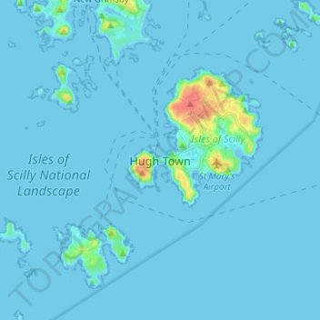 Topografisk kort Hugh Town, højde, terræn