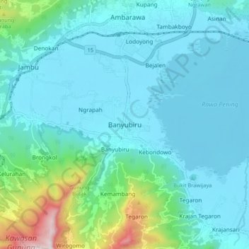 Topografisk kort Banyubiru, højde, terræn