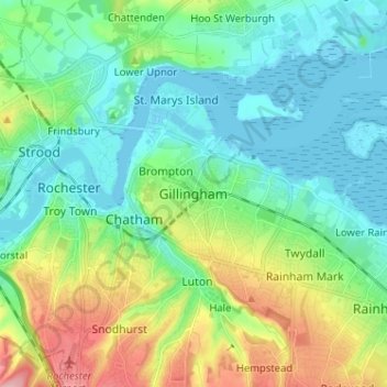 Topografisk kort Gillingham, højde, terræn
