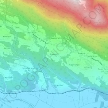 Topografisk kort Kreublach, højde, terræn