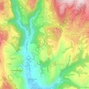 Topografisk kort Orsara, højde, terræn