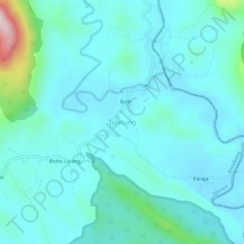 Topografisk kort Tuncung, højde, terræn