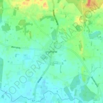 Topografisk kort Ugerløse, højde, terræn