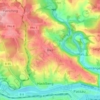 Topografisk kort Ries, højde, terræn
