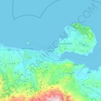 Topografisk kort Chania, højde, terræn