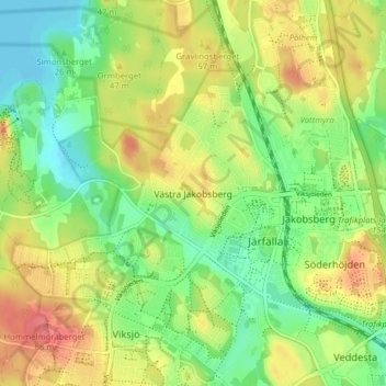 Topografisk kort Västra Jakobsberg, højde, terræn