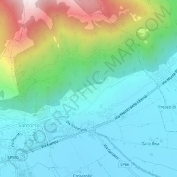 Topografisk kort Località Campastrini, højde, terræn