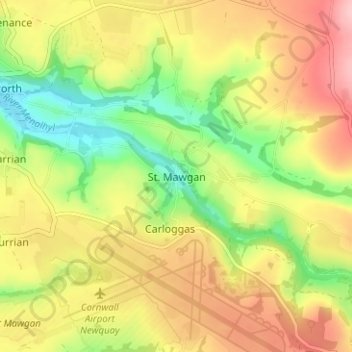 Topografisk kort St. Mawgan, højde, terræn