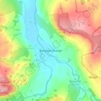 Topografisk kort Bampton Grange, højde, terræn