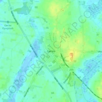 Topografisk kort Gørlev, højde, terræn