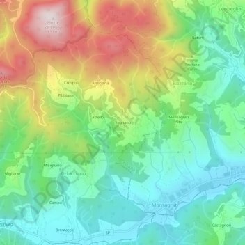 Topografisk kort Stignano, højde, terræn