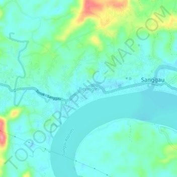 Topografisk kort Beringin, højde, terræn