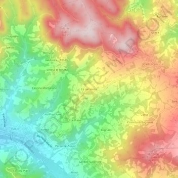 Topografisk kort Cà del Vento, højde, terræn