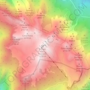 Topografisk kort Cima Carega, højde, terræn