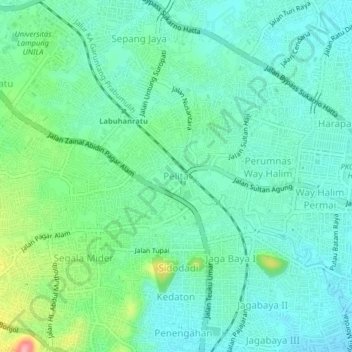 Topografisk kort Pelita, højde, terræn