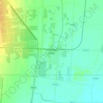 Topografisk kort Villa Media Agua, højde, terræn