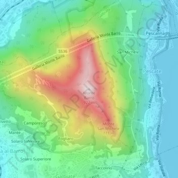 Topografisk kort Monte Barro, højde, terræn