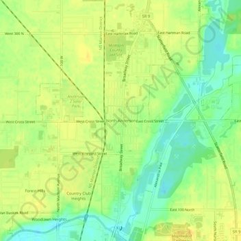 Topografisk kort North Anderson, højde, terræn