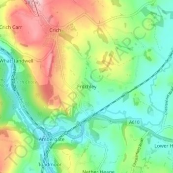Topografisk kort Fritchley, højde, terræn