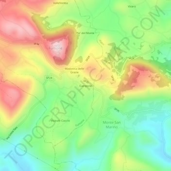 Topografisk kort Campone, højde, terræn