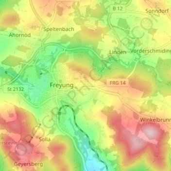 Topografisk kort Oberndorf, højde, terræn