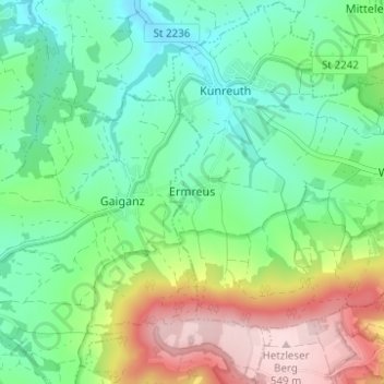 Topografisk kort Ermreus, højde, terræn